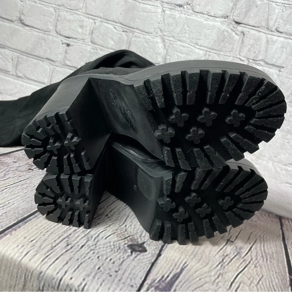 New Diba Faux Suede Platform Black High Boots Size 6.5